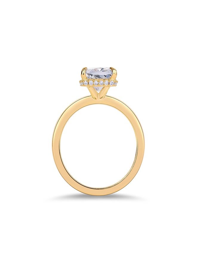 PAVOI 14K Yellow Gold Plated Radiant Cut Engagement Ring for Women | Hidden Halo Ring | Size 7 - Image 3