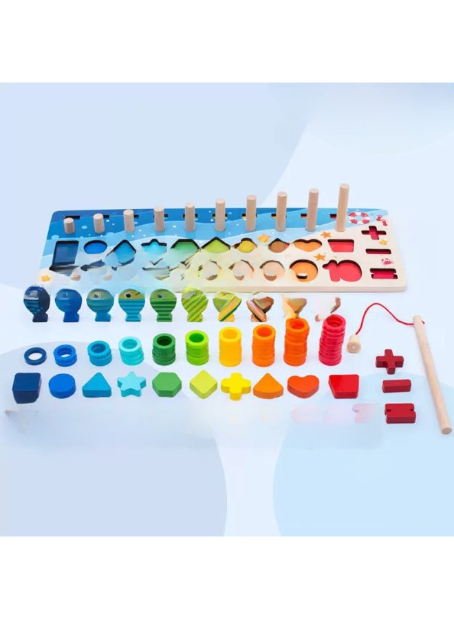 لوح لوغاريتمي لصيد الأسماك المغناطيسي، لعبة خشبية للأطفال، شكل رقمي مطابق لتعليم الرياضيات المعرفية، مساعدة في التعليم المبكر، لوح لوغاريتمي للصيد - اللون: لوح لوغاريتمي لصيد الأسماك خمسة في واحد (صندوق من جلد البقر) - Image 3