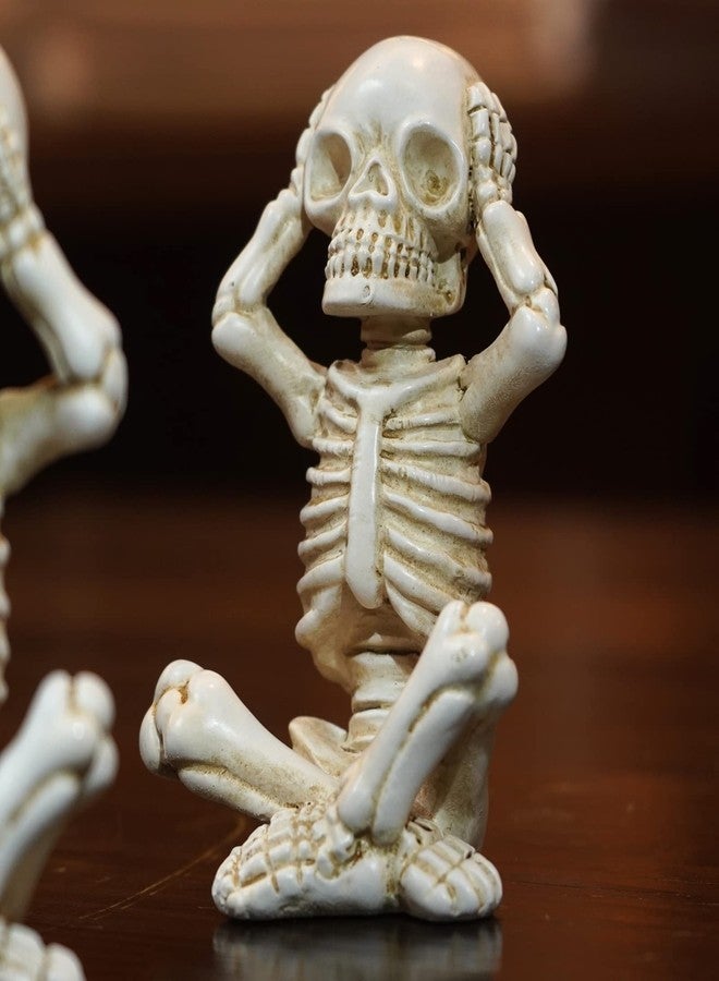 OwMell Set of 3 Skeletons Statue, Yoga Skull Figurine, Hear See Speak No Evil Statue Figurine, Halloween Gothic Home Decor - No Evil - Image 4