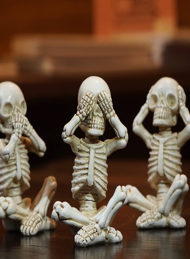 OwMell Set of 3 Skeletons Statue, Yoga Skull Figurine, Hear See Speak No Evil Statue Figurine, Halloween Gothic Home Decor - No Evil - Image 5