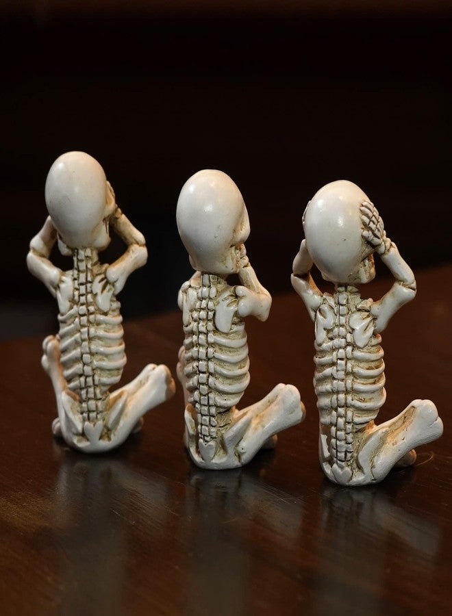 OwMell Set of 3 Skeletons Statue, Yoga Skull Figurine, Hear See Speak No Evil Statue Figurine, Halloween Gothic Home Decor - No Evil - Image 3