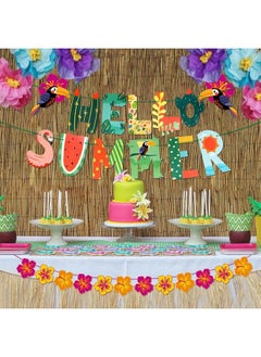 HOWAF Hello Summer Banner Tropical Flamingo Parrot Theme Summer Beach Pool Party Decorations Hello Summer Decorations For Home Office Hello Summer Birthday Party Decorations  - Image 4