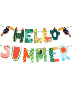 HOWAF Hello Summer Banner Tropical Flamingo Parrot Theme Summer Beach Pool Party Decorations Hello Summer Decorations For Home Office Hello Summer Birthday Party Decorations  - Image 2