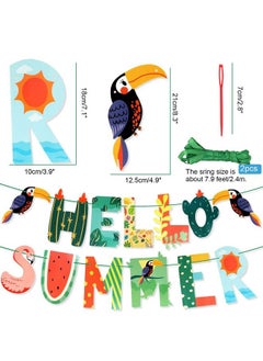HOWAF Hello Summer Banner Tropical Flamingo Parrot Theme Summer Beach Pool Party Decorations Hello Summer Decorations For Home Office Hello Summer Birthday Party Decorations  - Image 3