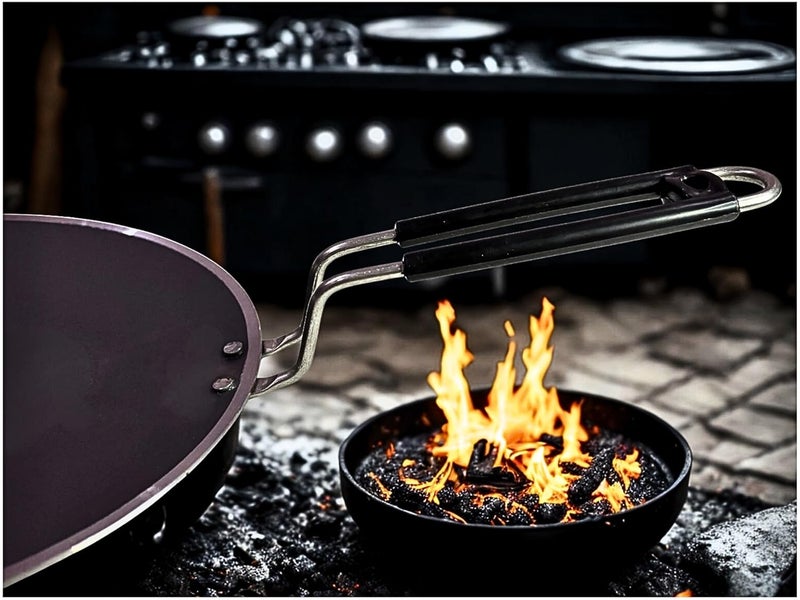 BARTN Pure Iron Tawa for Roti/Chapati with Strong Steel Handle | Premium Heavy Curved Loha Tava for Multipurpose Uses with Health Benefits | Non-Toxic, No Chemical Layers| 10 Inch, Steel Handle 1 KG - Image 3