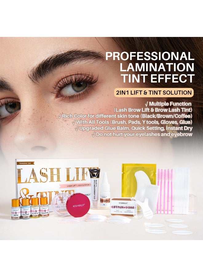 ICONSIGN 2nd Gen Lash & Brow Lift & Tint Kit – Professional Eyelash & Eyebrow Lamination with Balm Glue & 5ml Tint – Black, Brown, Coffee – Long-Lasting, Gentle Formula with tools - Image 2