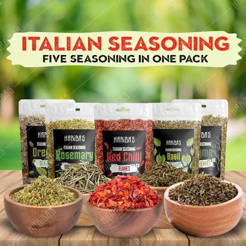HARIBAS Seasonings Herbs & Spices Thyme, Basil, Chilli Flakes, Oregano & Rosemary 20gm Each | Mixed Herbs Seasonings - Image 4