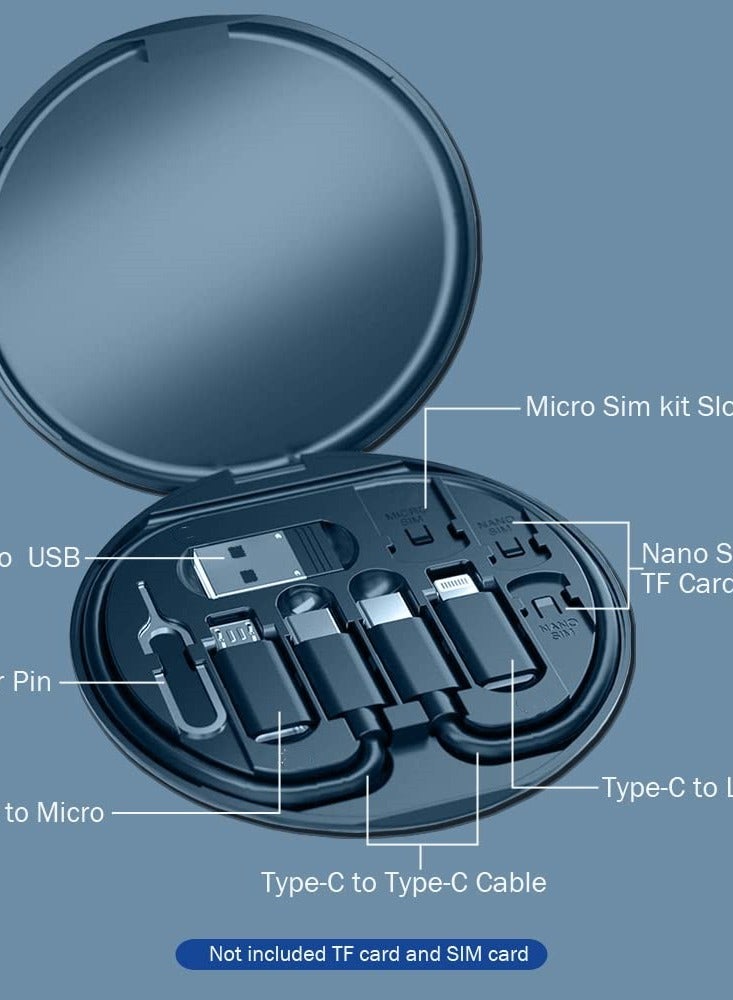 Multi USB Charging Adapter Cable Kit, USB C to iOS Device Cable Box, Conversion Set USB A & Type C to Male Micro/Type C/iOS Device, Data Transfer, Card Storage, Tray Eject Pin, Phone Holder (Navy blue) - Image 2
