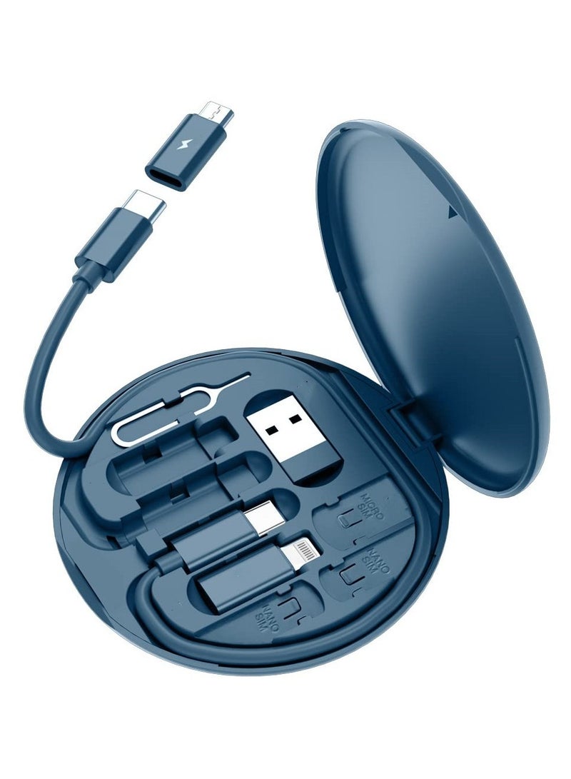Multi USB Charging Adapter Cable Kit, USB C to iOS Device Cable Box, Conversion Set USB A & Type C to Male Micro/Type C/iOS Device, Data Transfer, Card Storage, Tray Eject Pin, Phone Holder (Navy blue) - Image 1