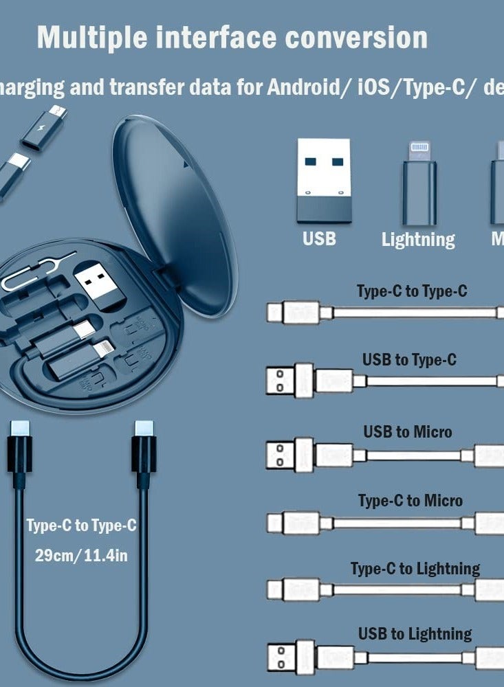 Multi USB Charging Adapter Cable Kit, USB C to iOS Device Cable Box, Conversion Set USB A & Type C to Male Micro/Type C/iOS Device, Data Transfer, Card Storage, Tray Eject Pin, Phone Holder (Navy blue) - Image 3