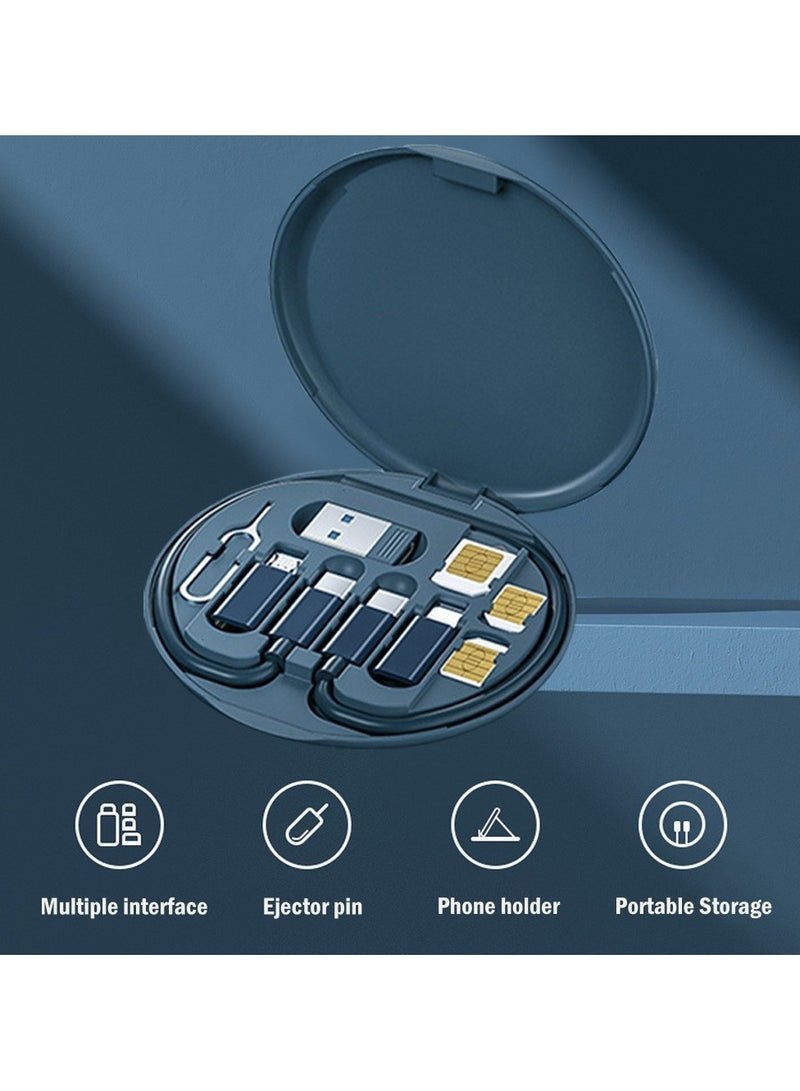 Multi USB Charging Adapter Cable Kit, USB C to iOS Device Cable Box, Conversion Set USB A & Type C to Male Micro/Type C/iOS Device, Data Transfer, Card Storage, Tray Eject Pin, Phone Holder (Navy blue) - Image 5