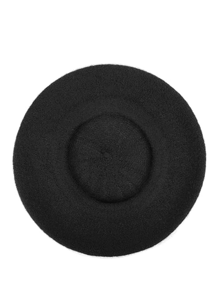 Women Wool Beret Hat French Style Artist Beanie Cap Vintage Lady Cap (Black)  - Image 3
