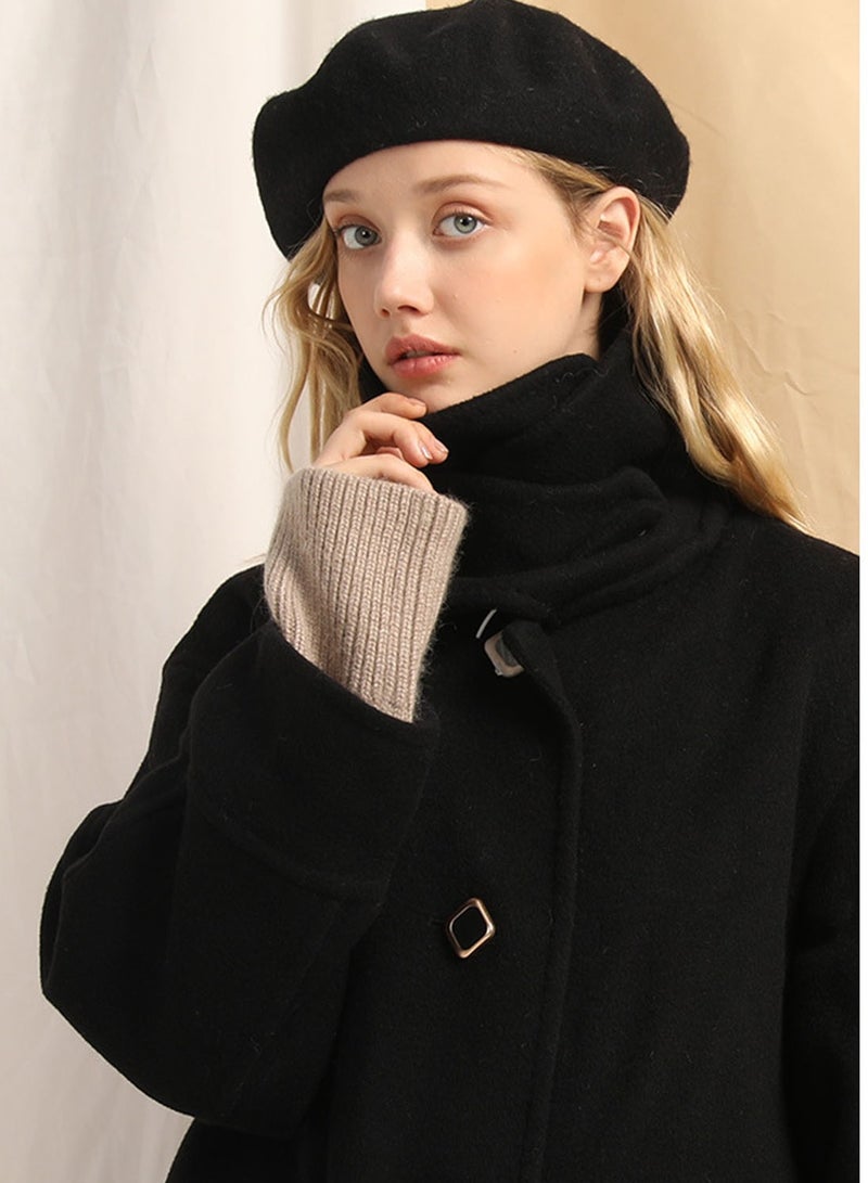 Women Wool Beret Hat French Style Artist Beanie Cap Vintage Lady Cap (Black)  - Image 5