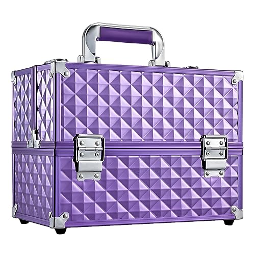 Frenessa Makeup Train Case 12 Inch Portable Cosmetic Case  6 Tier Professional Makeup Storage Box Organiser Box Make Up Carrier with Lockable Keys Travel Case for Women and Girls  Purple