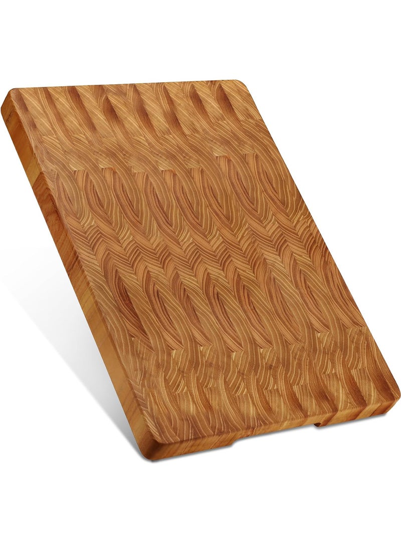 Uwals Teak Wood End Grain Cutting Boards for Kitchen, Large Wood Chopping Board with Hidden Handles, Wooden Charcuterie Board for Meat, Vegetables, Fruits, Bread, Cheese, 17x12" - Image 1