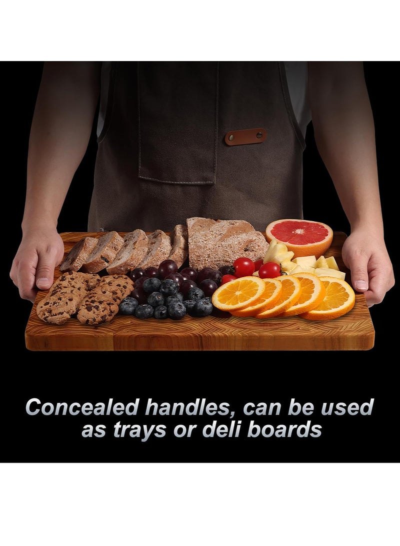 Uwals Teak Wood End Grain Cutting Boards for Kitchen, Large Wood Chopping Board with Hidden Handles, Wooden Charcuterie Board for Meat, Vegetables, Fruits, Bread, Cheese, 17x12" - Image 5