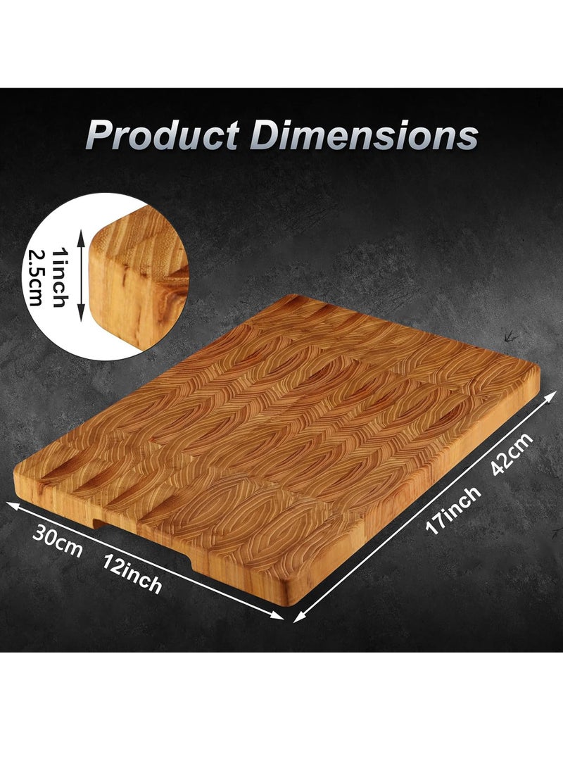 Uwals Teak Wood End Grain Cutting Boards for Kitchen, Large Wood Chopping Board with Hidden Handles, Wooden Charcuterie Board for Meat, Vegetables, Fruits, Bread, Cheese, 17x12" - Image 2