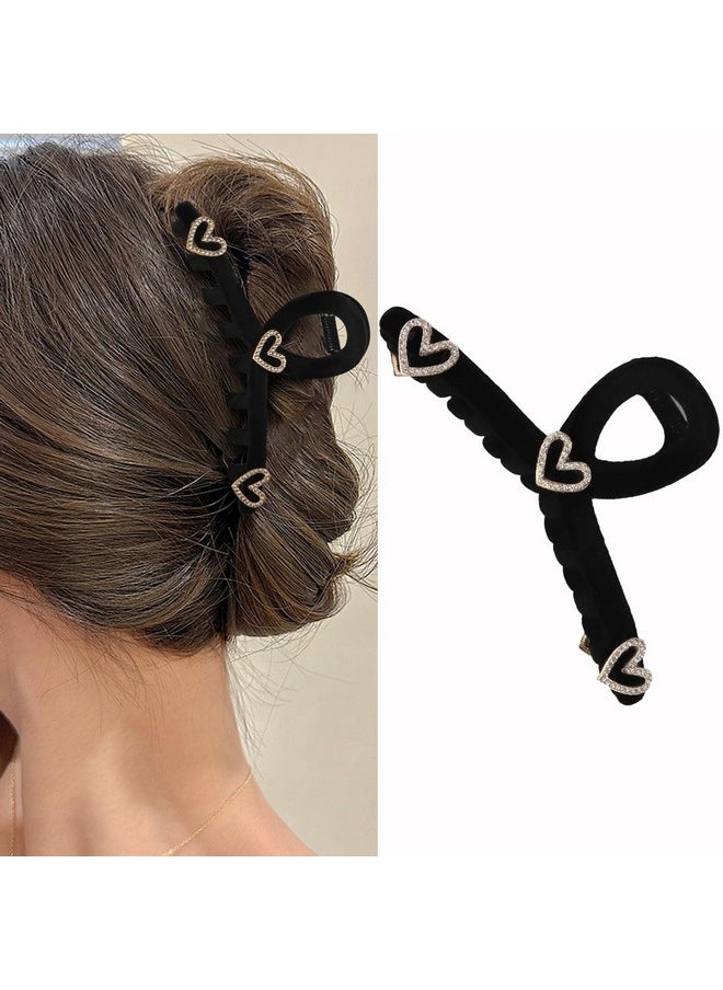 Wecoe - Hair Claw Clip 4.33 Inch Black Hair Clips For Women Thick Hair Thin Hair Large Heart Rhinestone Hair Clips Cute Decorative Hair Claw Clips Flocking Clip For Hair Hair Accessories For Women Girls - Image 1