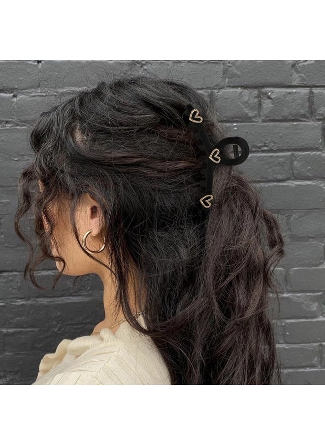 Wecoe - Hair Claw Clip 4.33 Inch Black Hair Clips For Women Thick Hair Thin Hair Large Heart Rhinestone Hair Clips Cute Decorative Hair Claw Clips Flocking Clip For Hair Hair Accessories For Women Girls - Image 1