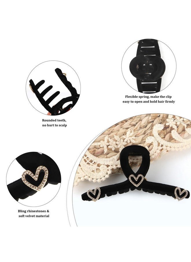 Wecoe - Hair Claw Clip 4.33 Inch Black Hair Clips For Women Thick Hair Thin Hair Large Heart Rhinestone Hair Clips Cute Decorative Hair Claw Clips Flocking Clip For Hair Hair Accessories For Women Girls - Image 1