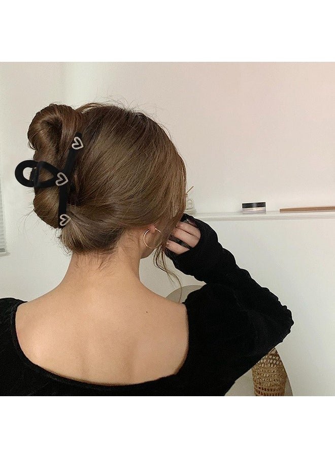 Wecoe - Hair Claw Clip 4.33 Inch Black Hair Clips For Women Thick Hair Thin Hair Large Heart Rhinestone Hair Clips Cute Decorative Hair Claw Clips Flocking Clip For Hair Hair Accessories For Women Girls - Image 1