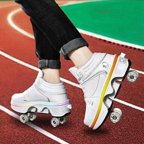 Deformation Roller Skates زلاجات دوارة للرجال والنساء، زلاجات دوارة للأطفال بتصميم قابل للتغيير مع 4 عجلات LED لامعة، 2 في 1 زلاجات دوارة قابلة للإزالة، زلاجات مزدوجة الصف للداخل والخارج - Image 4
