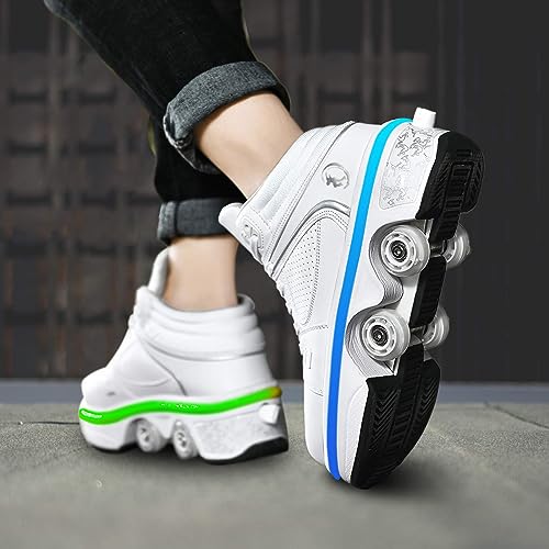 Deformation Roller Skates زلاجات دوارة للرجال والنساء، زلاجات دوارة للأطفال بتصميم قابل للتغيير مع 4 عجلات LED لامعة، 2 في 1 زلاجات دوارة قابلة للإزالة، زلاجات مزدوجة الصف للداخل والخارج - Image 3