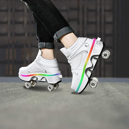Deformation Roller Skates زلاجات دوارة للرجال والنساء، زلاجات دوارة للأطفال بتصميم قابل للتغيير مع 4 عجلات LED لامعة، 2 في 1 زلاجات دوارة قابلة للإزالة، زلاجات مزدوجة الصف للداخل والخارج - Image 2
