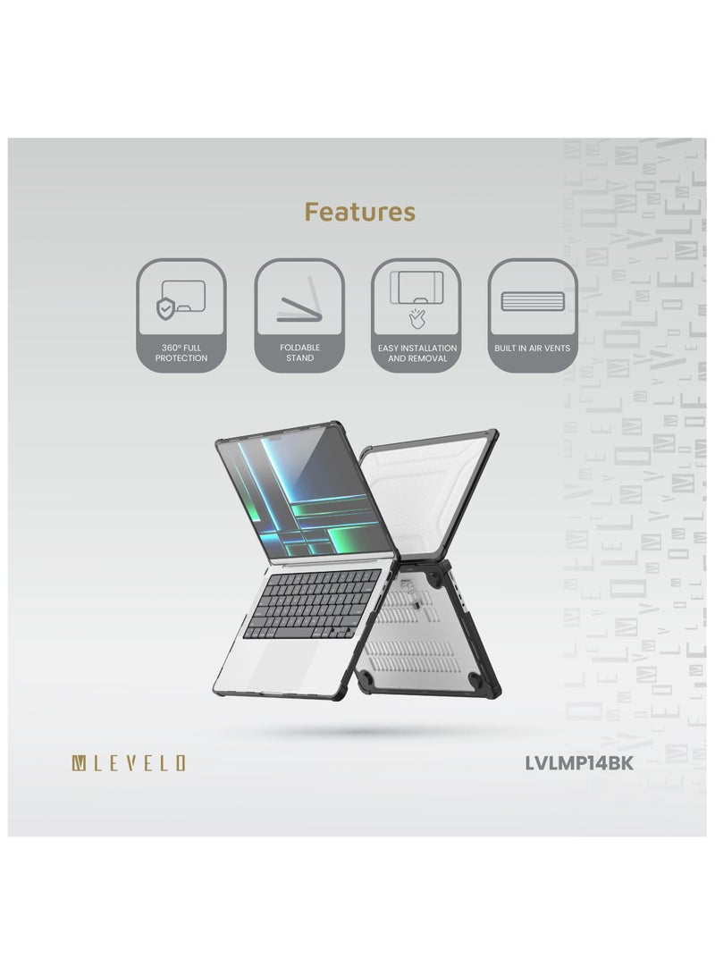 LEVELO Espectro Macbook Air 13.3inch Case / Foldable Stand / 360° Full Protection / Built in Air Vents / Easy Installation - Black - Image 2