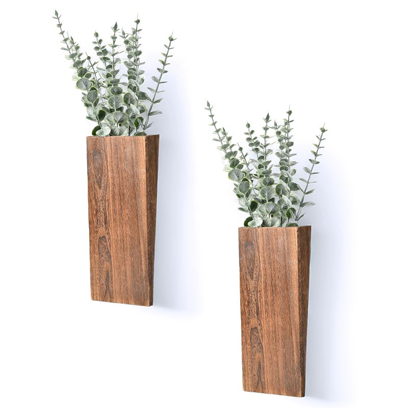 ZELURA 2PS Wood Wall Planters for Artificial Plants,Wall Decor, Modern Farmhouse Decor for Living Room Bedroom Bathroom(Brown) - Image 1