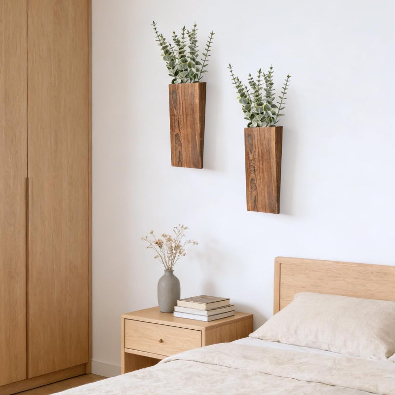 ZELURA 2PS Wood Wall Planters for Artificial Plants,Wall Decor, Modern Farmhouse Decor for Living Room Bedroom Bathroom(Brown) - Image 3