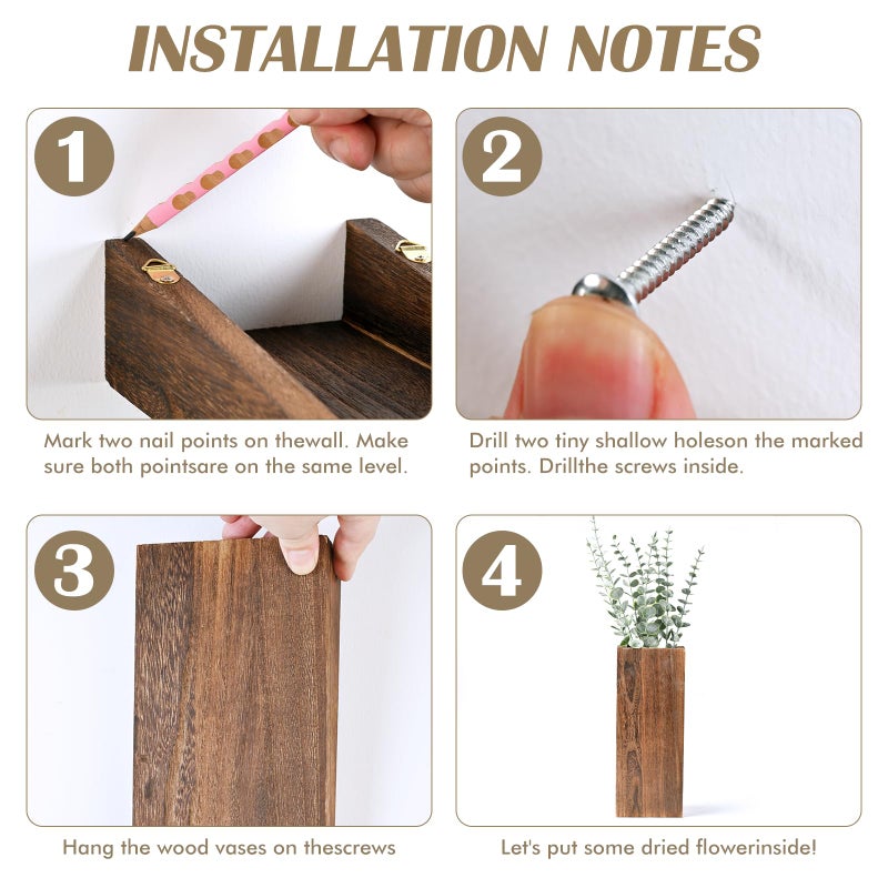 ZELURA 2PS Wood Wall Planters for Artificial Plants,Wall Decor, Modern Farmhouse Decor for Living Room Bedroom Bathroom(Brown) - Image 5