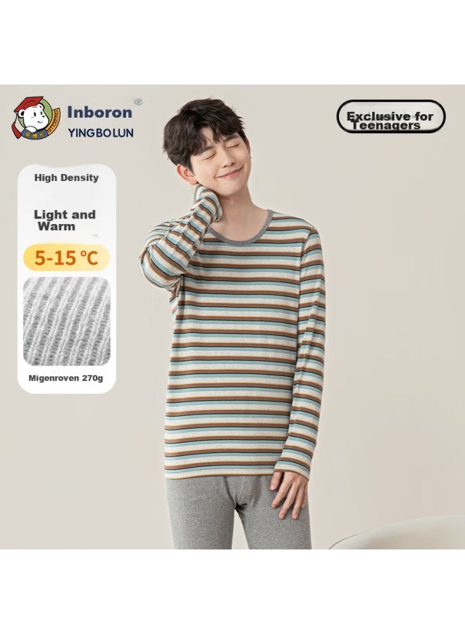 Yingbolun Youth Autumn Underwear Set For Boys, Thermal Pajamas For Men, Fall/winter Style, Warm Sleepwear, 81193 Blue Stripe, Size 165 - Image 2