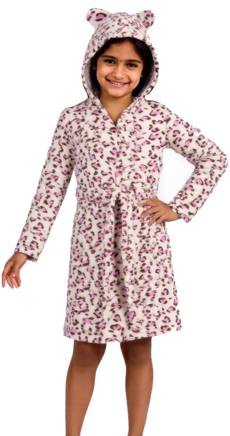 Anicosp Kids Toddler Cartoon Hooded Plush Robe Leopard Pajamas Fleece Bathrobe Children Sleepwear (US, Age, 4 Years, 5 Years, Leopard robe) - Image 5