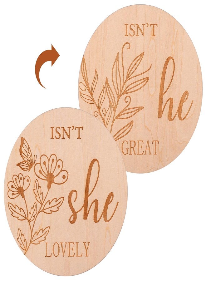 PEUTIER Double-Sided Gender Reveal Signs, 6 Inch Wooden Baby Announcement Sign Isn't She or He Round Photography Props Newborn Sign for Hospital Baby Shower Nursery Decoration New Parents Gift - Image 1