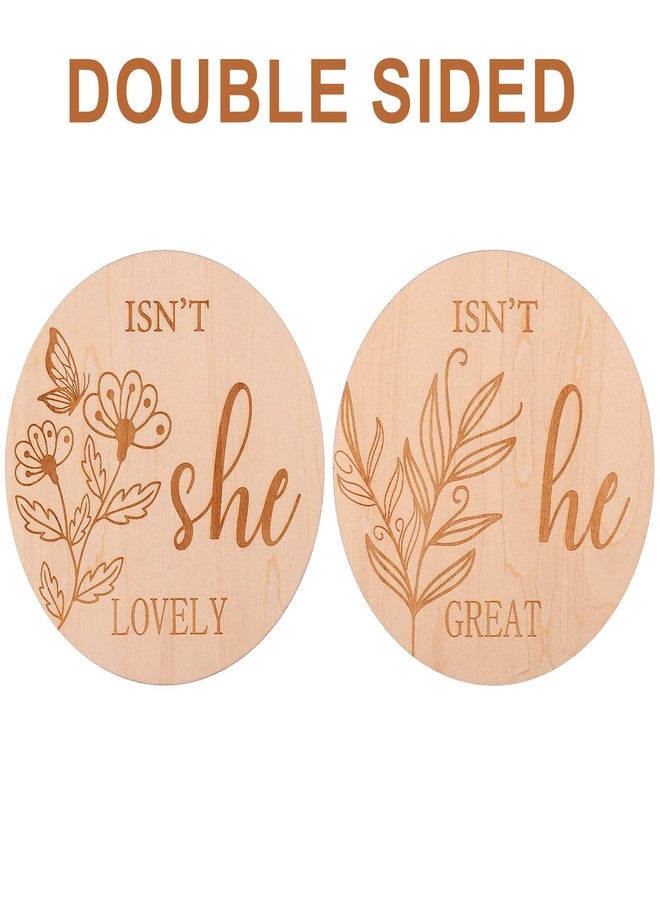 PEUTIER Double-Sided Gender Reveal Signs, 6 Inch Wooden Baby Announcement Sign Isn't She or He Round Photography Props Newborn Sign for Hospital Baby Shower Nursery Decoration New Parents Gift - Image 3