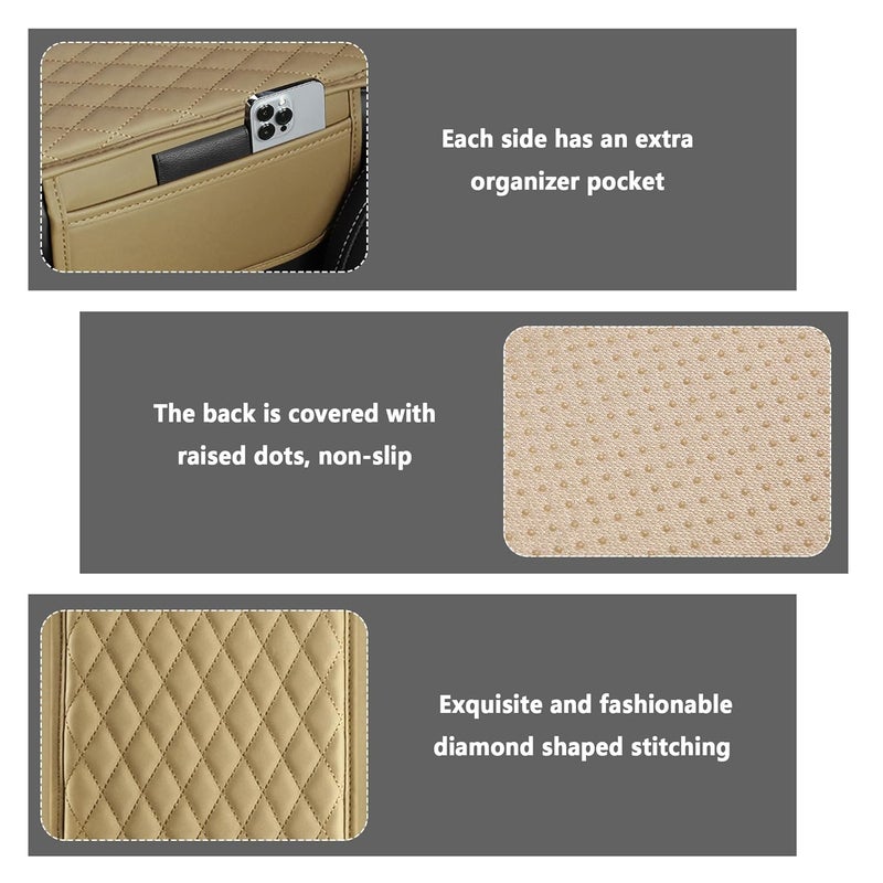 Stacool غطاء كونسول السيارة المركزي المحسن من ستاكول، غطاء مسند ذراع السيارة من جلد ميكروفايبر مع 2 حقيبة تخزين، صندوق تخزين مسند ذراع السيارة لملحقات داخلية للسيارات معظمها (بيج) - Image 3