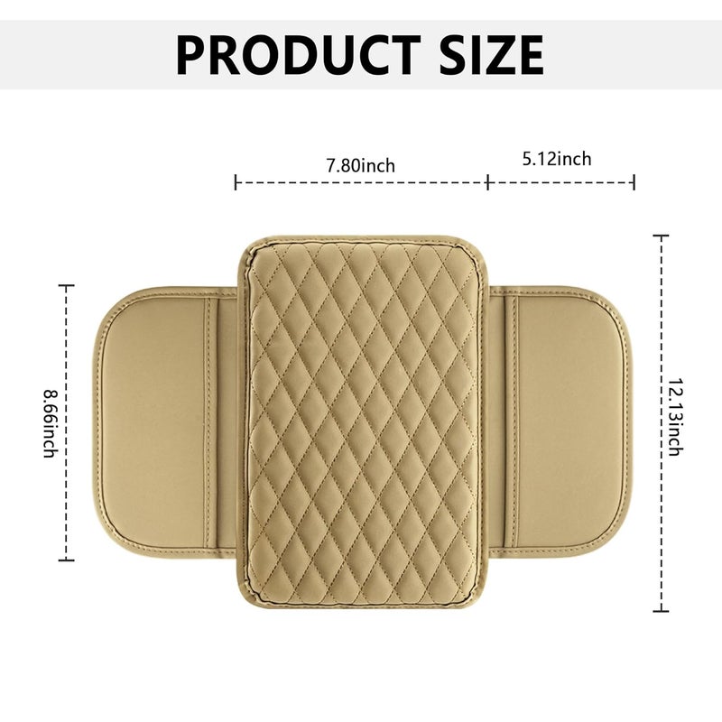 Stacool غطاء كونسول السيارة المركزي المحسن من ستاكول، غطاء مسند ذراع السيارة من جلد ميكروفايبر مع 2 حقيبة تخزين، صندوق تخزين مسند ذراع السيارة لملحقات داخلية للسيارات معظمها (بيج) - Image 2