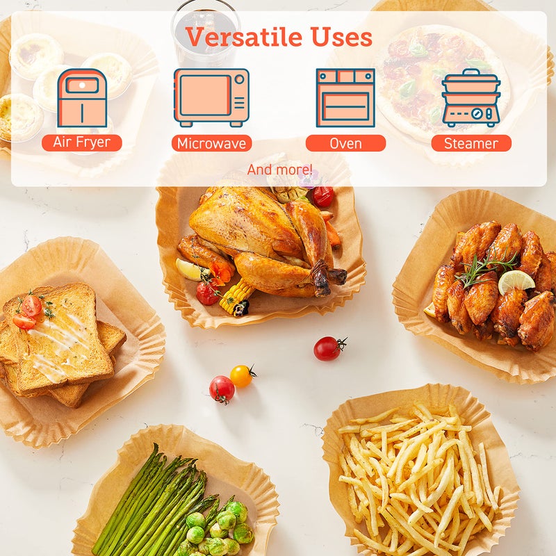 COSORI Air Fryer Liners, 100 PCS Square Disposable Paper Liners, Non-Stick Silicone Oil Coating, Little to No Cleaning, 6.5" Unbleached Food Grade, Resistant to 465Â°F, Thickened Not Easy to Break - Image 5