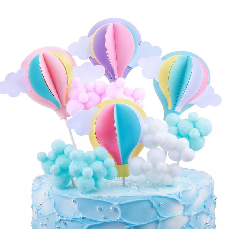 Riverbyland Kids Party Favors Hot Air Balloon Pack of 8 Paper Cake Topper - Image 1