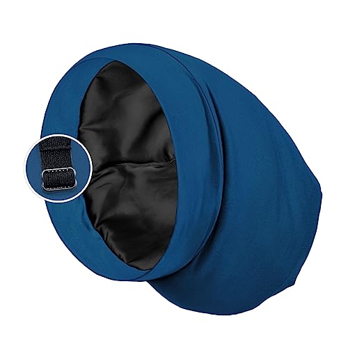 PARISBELLA Satin Lined Sleep Cap Bonnet for Curly Hair and Braids Stay On All Night Hair Wrap with Adjustable Strap for Women and Men Bijou Blue Pack of 1 - Image 2