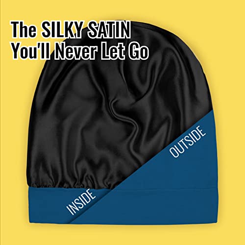 PARISBELLA Satin Lined Sleep Cap Bonnet for Curly Hair and Braids Stay On All Night Hair Wrap with Adjustable Strap for Women and Men Bijou Blue Pack of 1 - Image 5