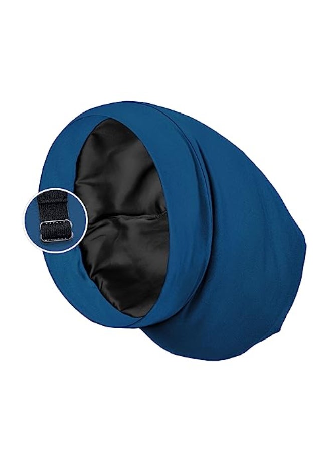 PARISBELLA Satin Lined Sleep Cap Bonnet for Curly Hair and Braids Stay On All Night Hair Wrap with Adjustable Strap for Women and Men Bijou Blue Pack of 1 - Image 1