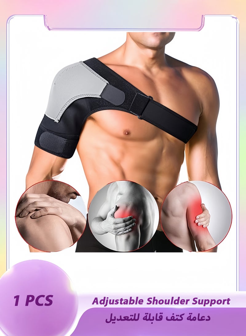 Adjustable Shoulder Support Brace for Left or Right Shoulder, Compression Strap for Rotator Cuff Injury, Tendonitis & Joint Pain Relief, Unisex Slim Fit Design - Image 1