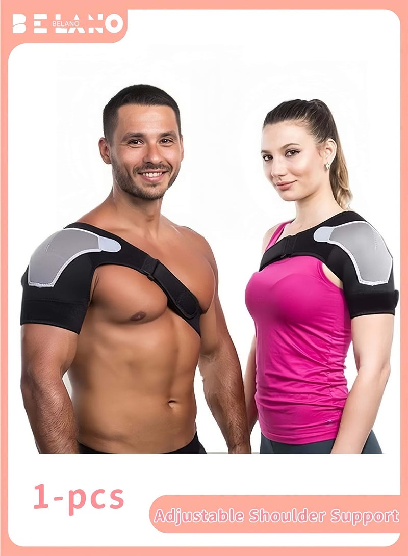 BELANO Adjustable Shoulder Support Brace for Left or Right Shoulder, Compression Strap for Rotator Cuff Injury, Tendonitis & Joint Pain Relief, Unisex Slim Fit Design - Image 1