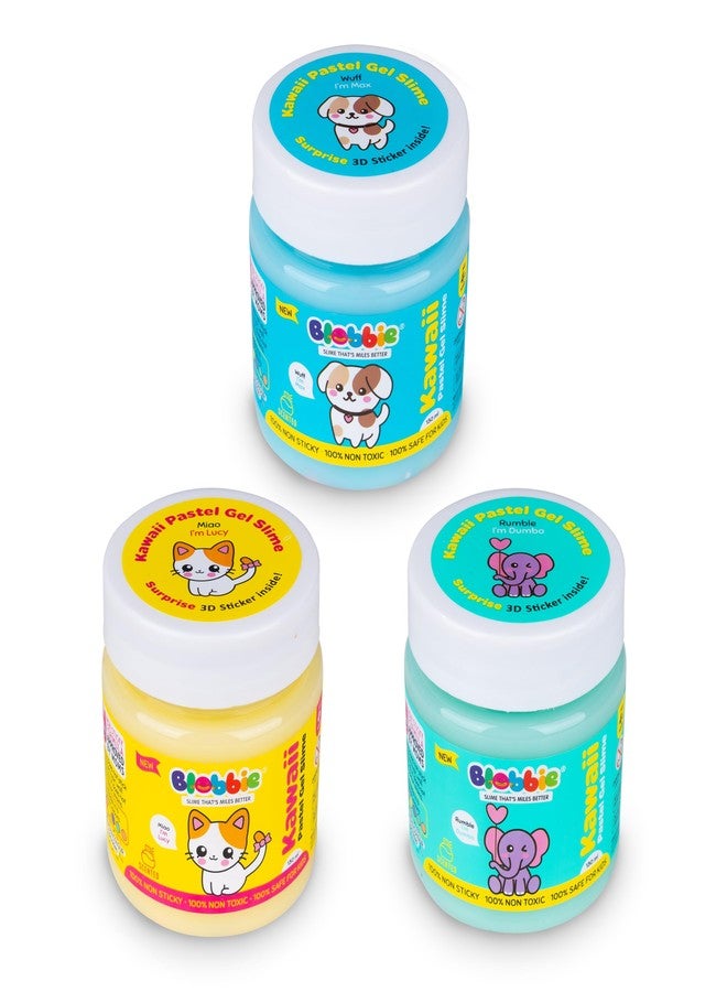 Blobbie® Kawaii Pastel Gel Slime Set of 3 for Boys |Free 3D Kawaii Character Stickers | Aqua Blue Yellow | Scented | 130 ml x 3 = 390 ml |100% Non-Sticky | 100% Safe & Non-Toxic | for Age 4+ Years - Image 1