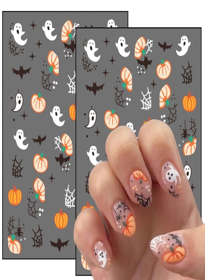 NSSHEL 8 Sheets Halloween Nail Stickers Cute Ghost Nail Decals 3D Self-Adhesive Halloween Bat Pumpkin Spider Web Mummy Nail Art Design Flower Nails Stickers for Women DIY Manicure Decoration - Image 4