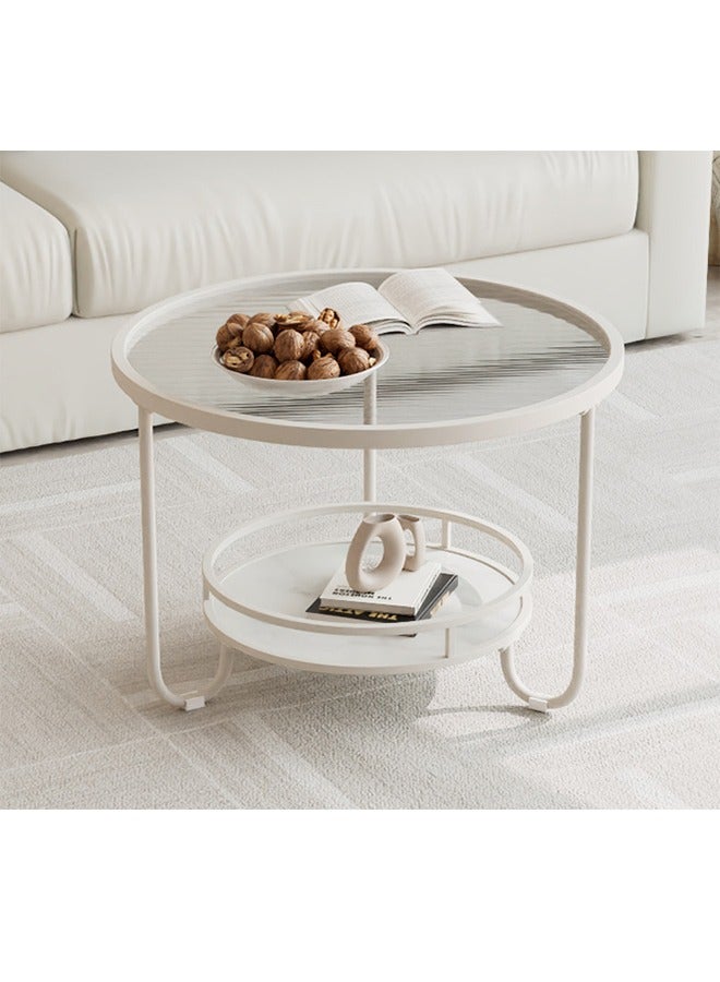Generic Modern Living Room Sofa Side Table,End Table,Tea Table,Coffee Table, Round Striped Glass Coffee Table, Two-Layer Small Coffee Table, Open Storage Rack  - Image 1
