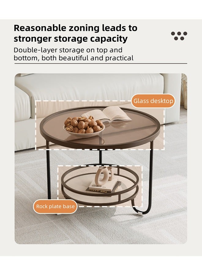 Generic Modern Living Room Sofa Side Table,End Table,Tea Table,Coffee Table, Round Striped Glass Coffee Table, Two-Layer Small Coffee Table, Open Storage Rack  - Image 3