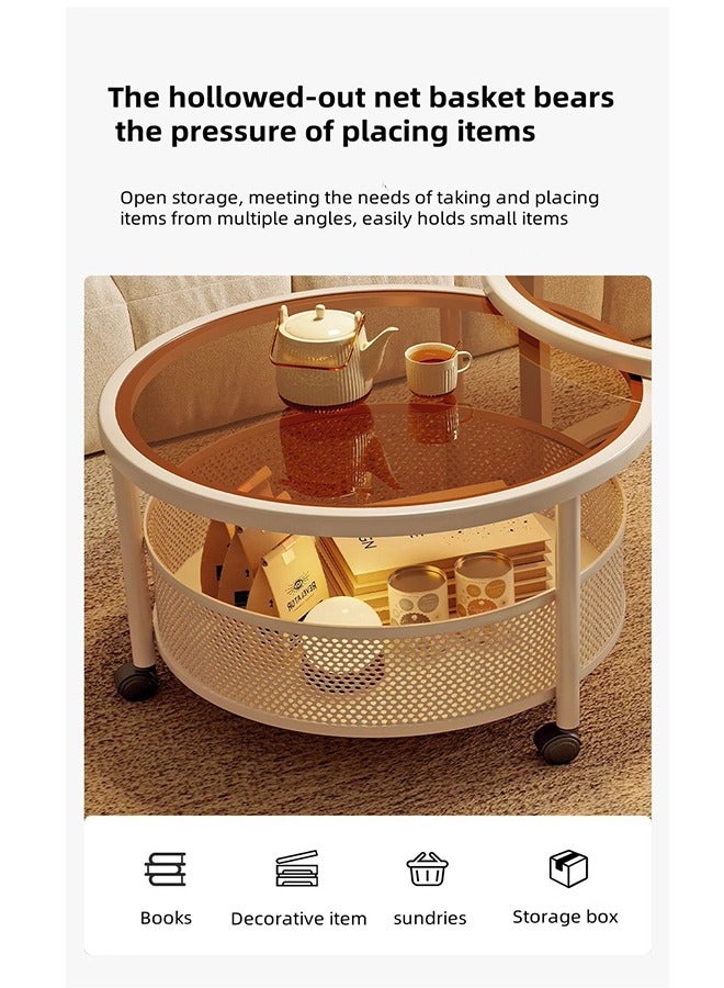 Generic Modern Living Room Sofa Side Table,End Table,Tea Table,Coffee Table, Round Striped Glass Coffee Table, Two-Layer Small Coffee Table, Open Storage Rack  - Image 4
